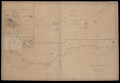 弗林德斯（M Flinders）绘制的南极洲海图，他是英国皇家海军 "调查者 "号游艇的指挥官。南海岸第一张 1801 年 作者 英国学校