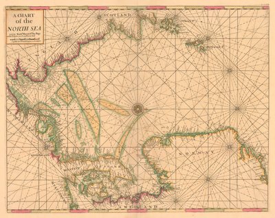 北海海图：挪威至多佛尔海峡，约 1700 年（彩色雕刻） 作者 英国学校