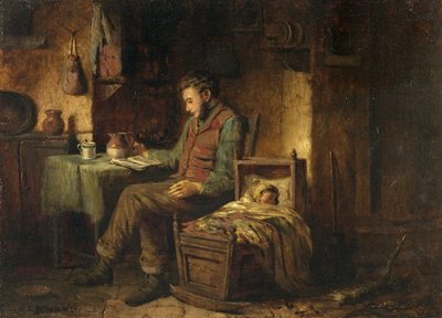 家庭场景，约 1850 年（布面油画） 作者 British School