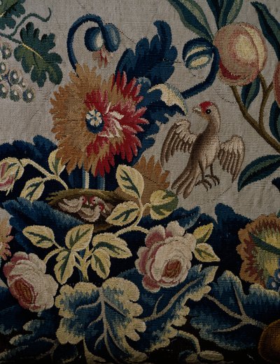 花卉图案，乔治一世风格沙发软垫的细节，约1725年，英国 作者 英国学校