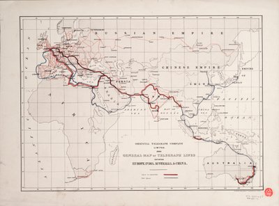 欧洲、印度、澳大利亚和中国之间的电报线路总图 作者 英国学校