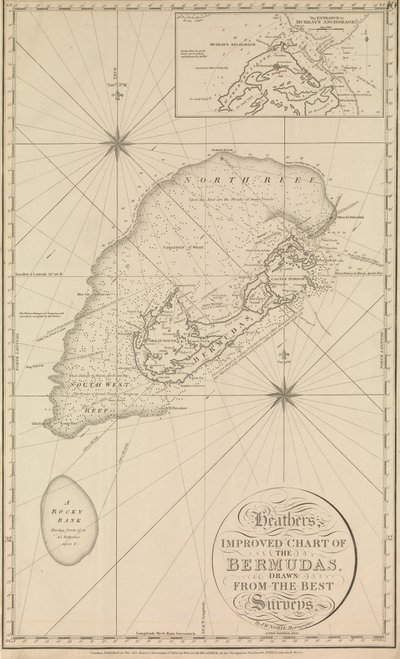 希瑟的 "百慕大群岛改良海图"，附 "默里锚地入口 "插图 作者 英国学校