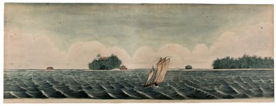 黑尔先生在科科斯群岛或基林斯群岛的住所，约 1830 年（纸上水彩画） 作者 英国学校