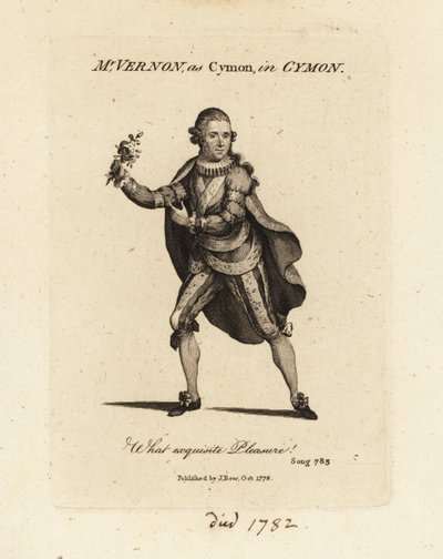 Joseph Vernon 夫人饰演 Cymon，演唱 Thomas Arne 的康塔塔 Cymon 和 Iphigenia 作者 英国学校