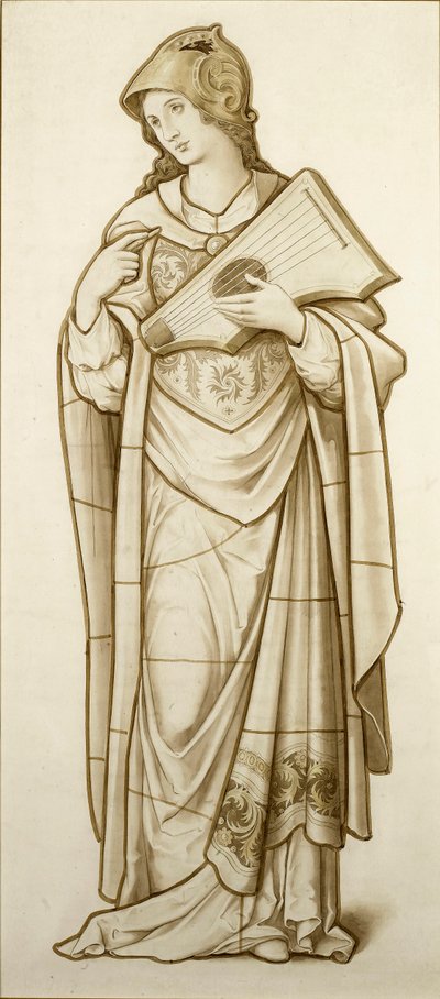 抒情诗的缪斯 - 彩色玻璃卡通，c.1890（纸上水彩） 作者 英国学校