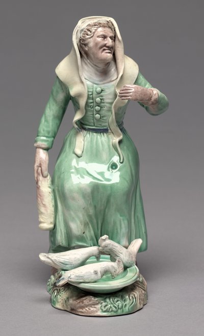 喂鸡的老妇人，斯塔福郡工厂，约1770年（陶器 作者 英国学校