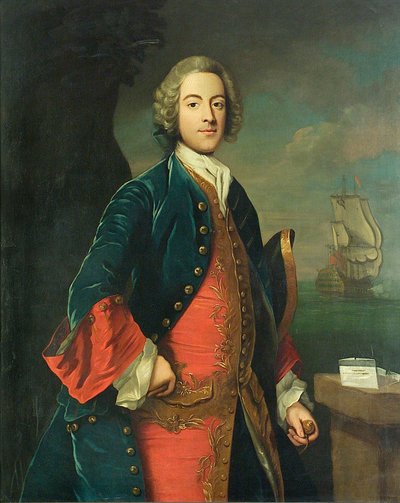 一位海军军官的肖像，约 1730-40 年（布面油画） 作者 英国学校