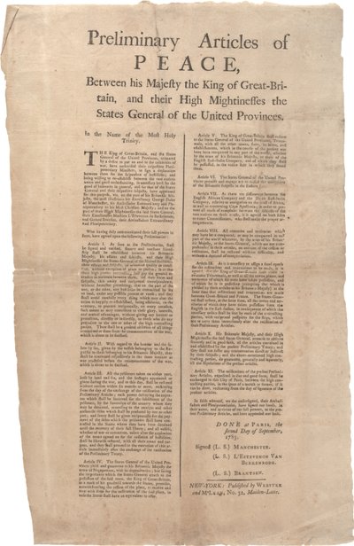 和平之间的初步条款......英国和......联合省，1783年9月2日 作者 英国学校