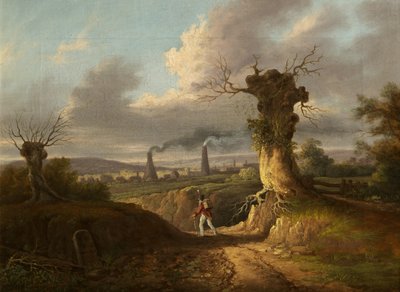 老玻璃厂，Nailsea，c.1810（布面油画） 作者 英国学校