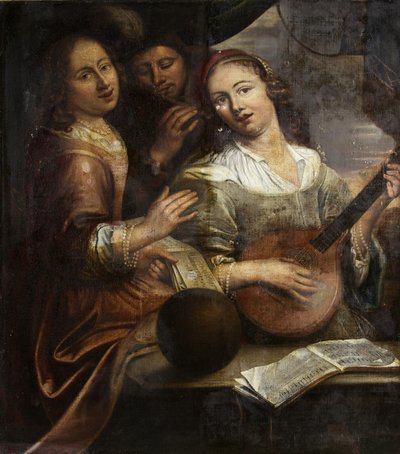 三位音乐家，约 1700 年（布面油画） 作者 英国学校