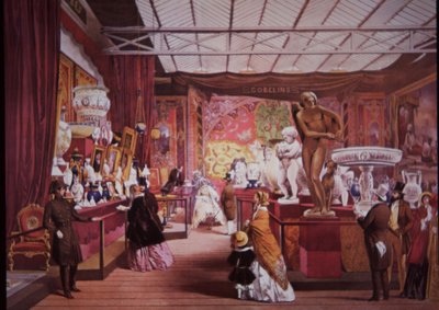 游客们涌向 1851 年的伟大展览，观赏艺术和科学展品 作者 英国学校