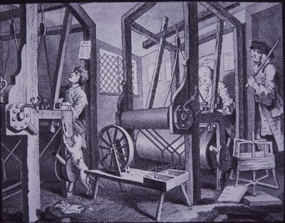 伦敦Spitalfields的纺织业（雕刻）。 作者 英国学校