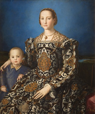 意大利文：Ritratto di Eleonora di Toledo col figlio Giovanni 托莱多的埃莉诺拉和她的儿子乔瓦尼-德-美第奇的肖像 作者 布龙齐诺
