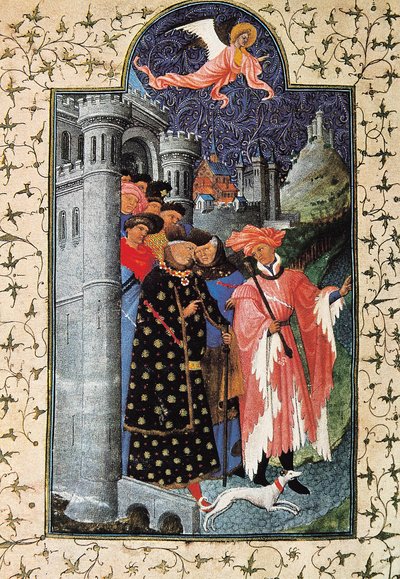 让·德·贝里公爵 (1340-1416) 和他的物业经理。 让·林堡（Jean Limbourg，1370-1416 年）为“Les Tres Riches heures du Duc de Berry”绘制的缩影，约 1440 年巴黎。 BN 作者 林堡兄弟