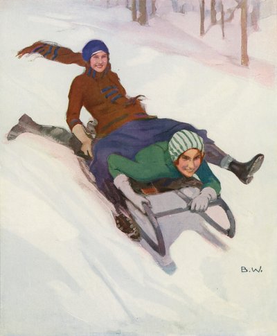 两名妇女滑雪橇（彩色石版印刷） 作者 布赖诺夫·温纳伯格