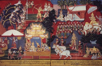或 14297 fol.8-9 《未来佛长大了》，约 1800-20 年（纸面水粉画） 作者 缅甸学校
