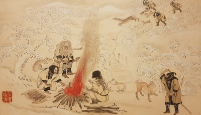 狩猎梅花鹿。选自《阿伊努人》系列，19世纪下半叶... 作者 平泽兵山