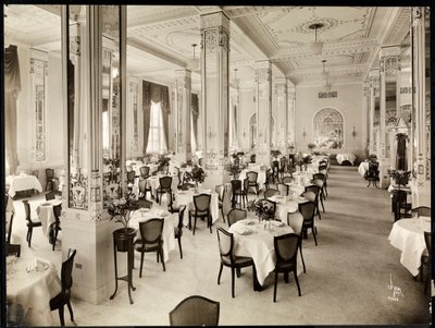 1916年，新泽西州纽瓦克的Robert Treat酒店的餐厅（银色明胶印刷） 作者 拜伦公司