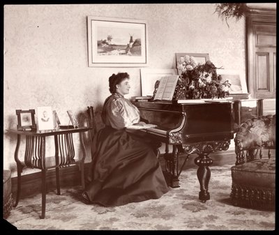 1895年弗朗西斯·萨维尔夫人在家（银色明胶印刷） 作者 Byron Company