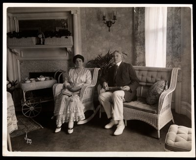 霍华德夫人的肖像坐在他们位于纽约第五大道200号的家中的客厅里，1916-6（银色明胶印刷品） 作者 Byron Company