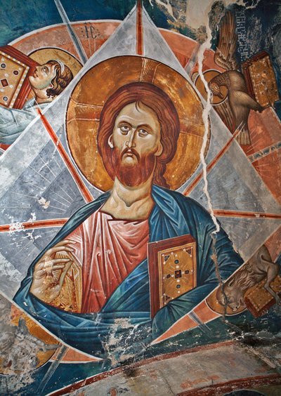 Salvator Mundi（世界救世主）--Peinture de Damiane（活跃于 14 世纪）--14 世纪--壁画--圣乔治修道院，乌比西（格鲁吉亚）©FineArtImages/Leemage 作者 拜占庭