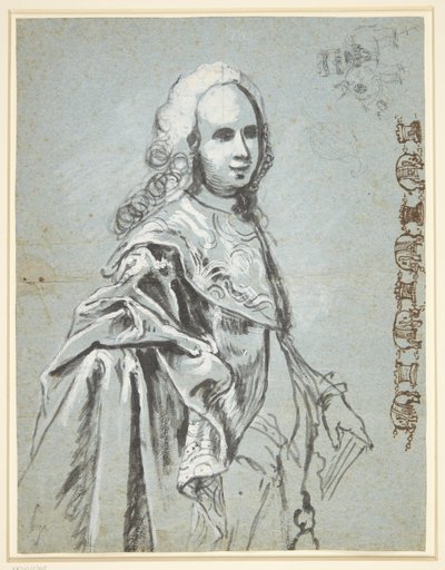肖像研究，可能由 A.G.莫尔特克；叶子右侧是对大象骑士团链条的研究 作者 CG皮洛