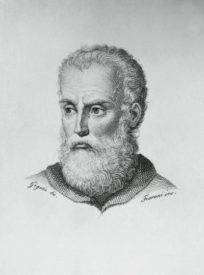 意大利作家和诗人Annibale Caro（1507-1566）的肖像，由Ado Fioroni（活跃于1812-1833年）根据Giovanni Battista Gigola（1767-1841）的绘画作品雕刻而成。 作者 JB 和 Brown J. 和 Rowbotham
