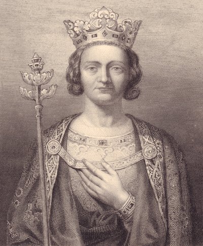 法国国王菲利普五世的肖像，高个子（1293-1322），雕刻，9x7厘米，出自凡尔赛历史画廊，《法国史》，Charles Gavard出版社，巴黎，约1840年 作者 JB 和 Brown J. 和 Rowbotham