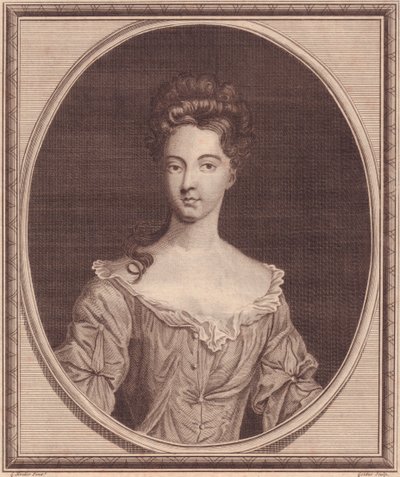 拉内拉伯爵夫人玛格丽特-塞西尔（1672或1673-1728）的肖像，约翰-戈尔达（1729-1795）根据G-奈勒的画作雕刻的铜版画。 作者 JB 和 Brown J. 和 Rowbotham