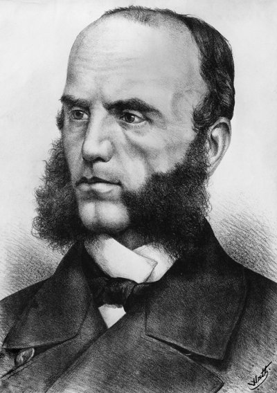 Wilhelm von Tegetthoff (1827-1871)的肖像，奥地利海军上将，他在1864年第二次石勒苏益格战争和1866年普奥战争中指挥海军，根据瓦特的画作雕刻的。 作者 JB 和 Brown J. 和 Rowbotham