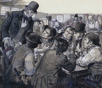 德斯帕德上校在伦敦黑社会的阴暗角落招募政治不满者（水粉画，纸本） 作者 CL 道蒂
