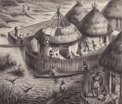 格拉斯顿伯里的湖上居民（水粉画，纸本） 作者 CL 道蒂