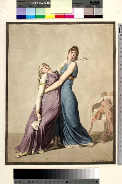 一位妇女在搀扶另一位读信时晕倒的妇女 作者 Christoffer Wilhelm Eckersberg