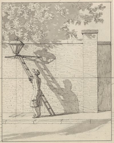 绘画中的线性透视 - 插图 VI.花园墙上的路灯，日光下 作者 克里斯托弗·威廉·埃克斯伯格