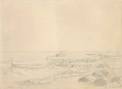 海浪拍打着岩石和栈桥的海滩区域。 作者 克里斯托弗·威廉·埃克斯伯格