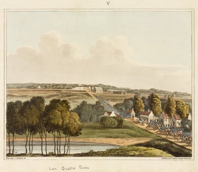 Les Quatre Bras，来自&39;滑铁卢战役的历史记录&39;，由James Rouse雕刻，1817年（彩色aquatint） 作者 CC汉密尔顿