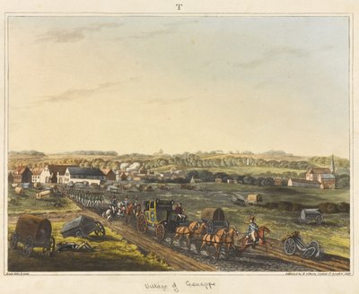 Genappe的村庄，来自&39;滑铁卢战役的历史记录&39;，由James Rouse雕刻，1817年有色的aquatint 作者 CC汉密尔顿