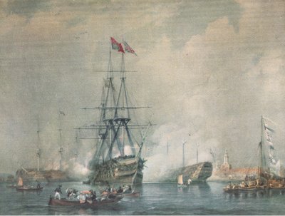 HMS胜利在朴茨茅斯港发起皇家礼炮，1947年由柯林斯出版的英国冒险剧 作者 CJM瓦特洛
