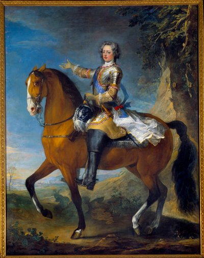 1723 年法国国王路易十五 (1710-1774) 的马术肖像，时年 13 岁。 Jean Baptiste Van Loo (1684 - 1745) 和 Charles Parrocel (1688-1752) 作画 作者 C. 和 Van Loo JB Parrocel