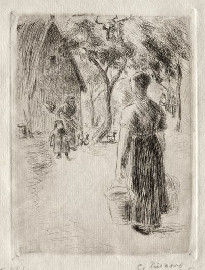 1889年，农民妇女背着水桶。 作者 卡米尔·雅各布·毕沙罗