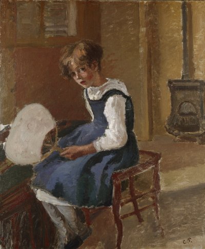 珍妮拿着扇子的肖像，19世纪 作者 Camille Jacob Pissarro
