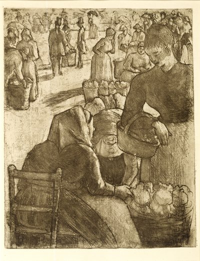 Pontoise的蔬菜市场，1891年（软底蚀刻和aquatint） 作者 卡米尔·雅各布·毕沙罗