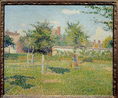 穿布的女人或“Eragny Pre of Eragny 中的春日”” Camille Pissarro (1830-1903) 1887 年作画。 0,54x0,65 m 巴黎，奥赛博物馆 - 伊拉格尼草地上的女人或“伊拉格尼草地上的春日””。 卡米尔·毕沙罗 (Camille Pissarro) (1830-1903) 的绘画 18 作者 Camille Jacob Pissarro
