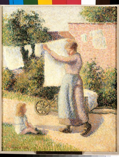 Woman stretching linen Painting by Camille Pissarro (1830-1903) 1887. Dim. 0,41 x 0,32 m Paris, musee d