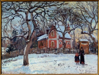 雪中的栗子和 Louveciennes 景观。 卡米尔·毕沙罗 (Camille Pissarro) (1830-1903) 的画作，1872 年 0,41x0,52 m 巴黎，奥赛博物馆 作者 卡米尔·雅各布·毕沙罗