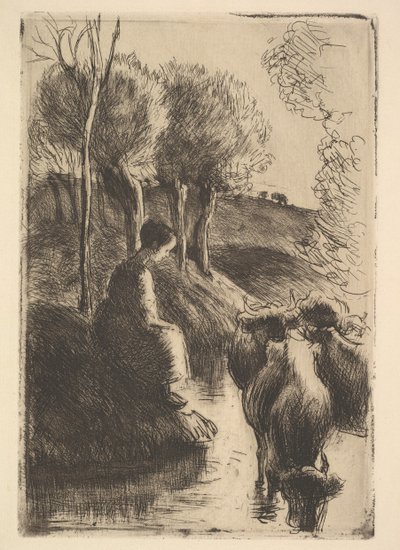 考赫德（Cowherd），在沃特斯边缘（Waters Edge），1890年。 作者 卡米尔·雅各布·毕沙罗