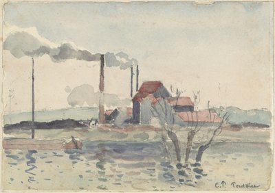 位于蓬图瓦兹的瓦兹河上的工厂，1873年。 作者 卡米尔·毕沙罗