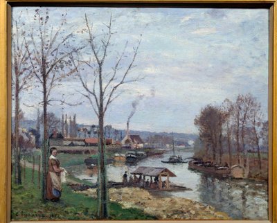 马利港 (Port-Marly)，洗衣房 塞纳河上的一间洗衣房。 卡米尔·毕沙罗 (Camille Pissarro) (1830-1903) 的画作，1872 年 0,46x0,56 m 巴黎，奥赛博物馆 作者 卡米尔·雅各布·毕沙罗