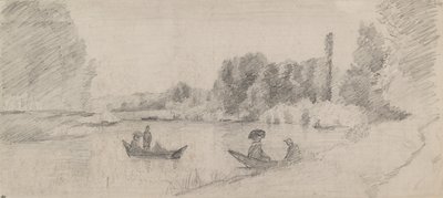 有船的河流景观研究，1863-1864年 作者 卡米尔·毕沙罗