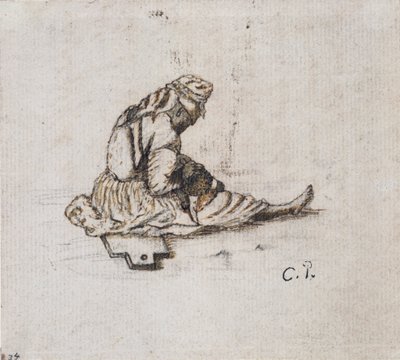 缝制坐着的女性形象的研究，1852年。   作者 卡米尔·毕沙罗